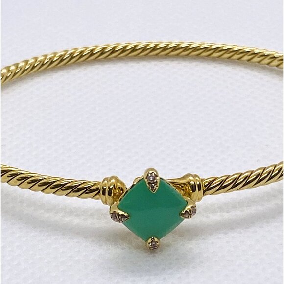 David Yurman Chatelaine Diamond Bracelet Bangle Chrysoprase 6.25" - Picture 2 of 10
